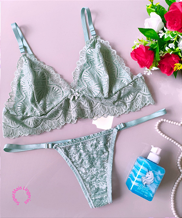 Conjunto de Lingerie Plus Size Verde Menta