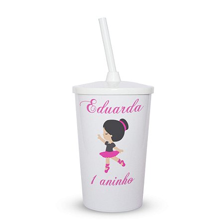 Copo com tampa e canudo personalizado para aniversário infantil