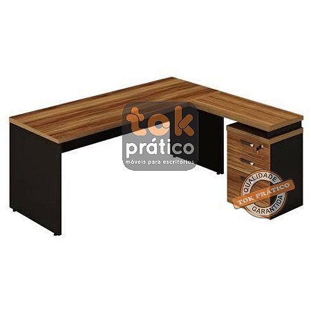 Mesa de Escritório em L com Tampo Extensor e Gaveteiro 02gv + Gavetão para Pasta