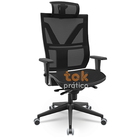 Cadeira Presidente Premium Multiregulável com Tela Bielástica e Apoio de Cabeça