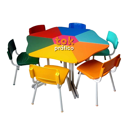 Conjunto Escolar Infantil Sextavado com 06 Cadeiras