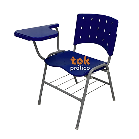 Cadeira Universitária Assento/Encosto Plástico com Prancheta Plástica e Porta Livros Aramado