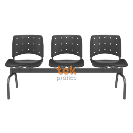 Cadeira Longarina 03 Lugares Plástica e Pés de Aço Arqueados