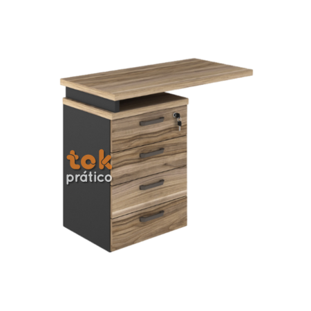 Gaveteiro 04 Gavetas Pedestal com Tampo Extensor (Para Acoplar na Mesa)