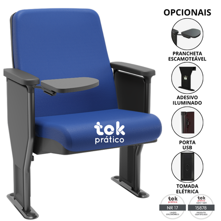Poltrona para Auditório Modular Estofada NR17 com Braços (opcionais Prancheta, Tomada, USB, Iluminação)