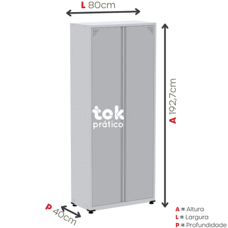 Armário de Aço 1,92m com 02 portas com chaves - 04 prateleiras internas