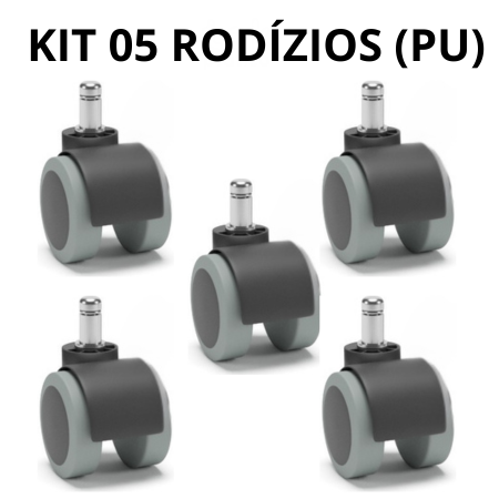 KIT 05 RODIZIOS DUPLOS PARA CADEIRA DE ESCRITÓRIO EM POLIURETANO (PU)