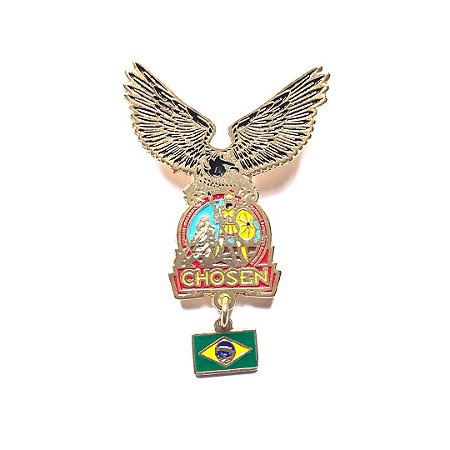 Pin, Águia com logo Chosen e pingente da bandeira do Brasil