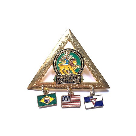 Pin Forever Faithful, triangulo com 3 pingentes e fundo verde