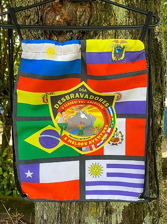 SACOCHILA DSA 2019 fundo "bandeiras dos países da divisão sul americana"