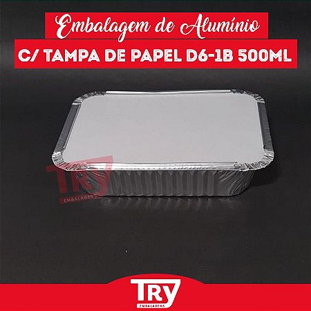 Embalagem Retangular De Alumínio 500 Ml Wyda  Tampa de Papel C/100 Und - D 6
