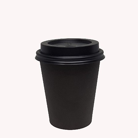 Copos de Papel Biodegradável Preto para Café 270ml Com Tampa (50 Uni)