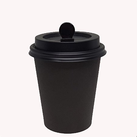 Copos de Papel Biodegradável Preto para Café 270ml Tampa C/ Stopper (50 Uni)