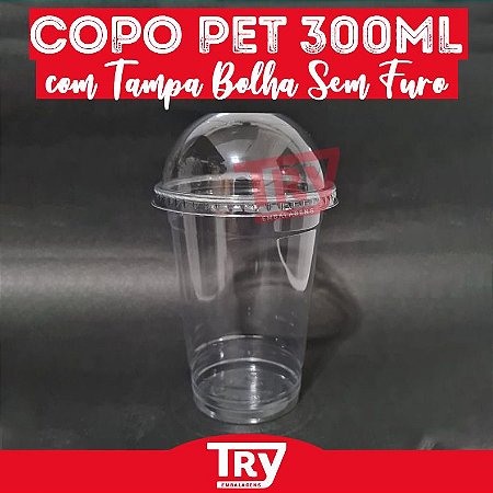 Copo Da Felicidade Pet 300ml C/ Tampa Bolha Sem Furo (50 Un)