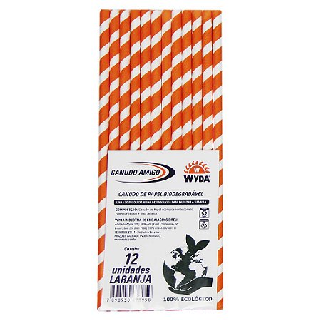 CANUDO DE PAPEL LARANJA BIODEGRADÁVEL 19,5CM X Ø6mm - 480 UNIDADES