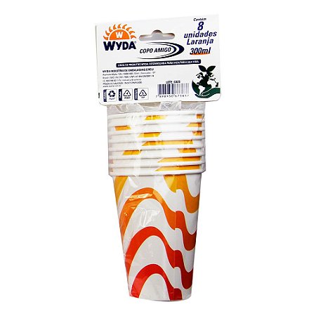 COPO DE POLIPAPEL LARANJA 300ML - 96 UNIDADES