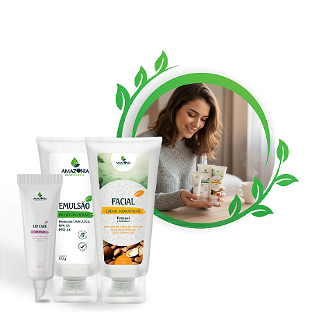 Kit Cuide-se - Emulsão protetora Solar, Hidratante Labial, Hidratante Facial de Pracaxi