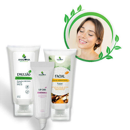 Kit Cuide-se - Emulsão protetora Solar, Hidratante Labial, Hidratante Facial de Pracaxi