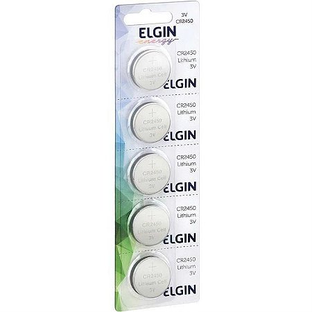 Pilha Bateria Botão CR2450 3v Lithium / Cartela com 5 unidades - Elgin