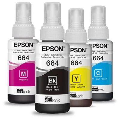 Kit Garrafa Original Epson T664 para Ecotank L395 L455 L375 L1300 L475 L355 L365 L575 L110 L380 L396 L120 L495 L220 L565