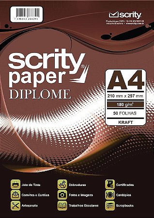 Papel Diplome Kraft A4 180g Scrity - 50 fls
