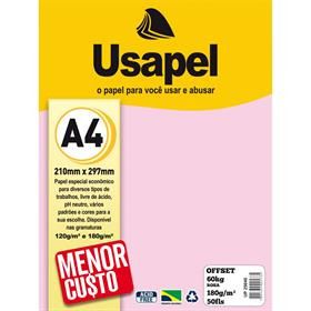 Papel Usapel Offset 60k / Rosa UP25040 / A4 180g - 50fls