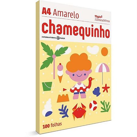 Papel Sulfite A4 Colorido Chamequinho 75g Amarelo 100fls