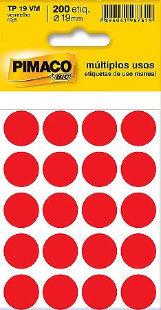 Etiqueta Redonda TP-19 19 mm (Vermelha) 200 Etiquetas - Pimaco