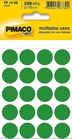 Etiqueta Redonda TP-19 19 mm (Verde) 200 Etiquetas - Pimaco