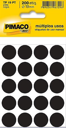 Etiqueta Redonda TP-19 19 mm (Preta) 200 Etiquetas - Pimaco