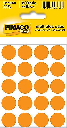 Etiqueta Redonda TP-19 19 mm (Laranja) 200 Etiquetas - Pimaco