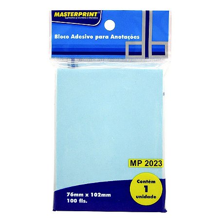 Bloco de Recado Adesivo Azul 76x102mm C/100fls - Masterprint MP 2023