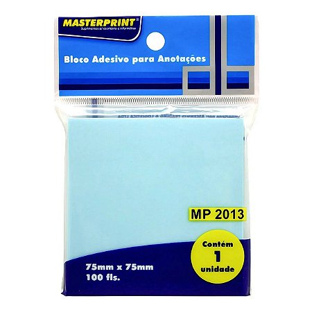 Bloco de Recado Adesivo Azul 75x75mm C/100fls - Masterprint MP 2013