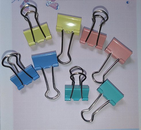 Prendedor Metal Binder Colorido Tons Pastéis 19mm  (Pacote com 8 unidades) - Jocar Office