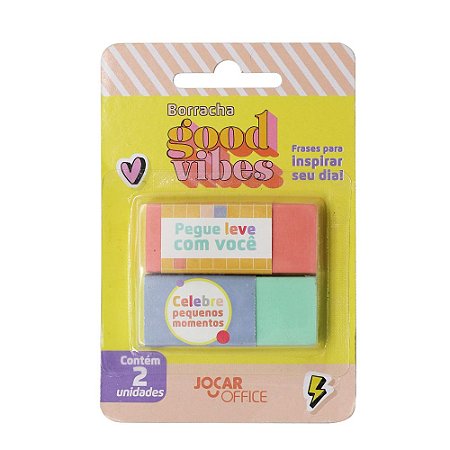 Borracha Good Vibes Blister com 2 Unid Coral e Verde - Jocar Office