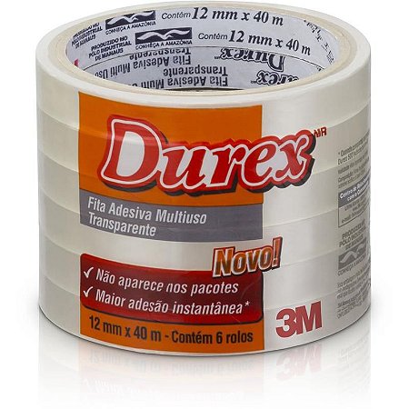 Fita Adesiva Durex 12mmx40m Transparente (PACOTE COM 6) - 3M
