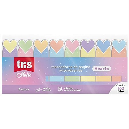 Marcadores de Página Autoadesivos Hearts Holic 8 Cores 160Folhas 18x65mm - Tris