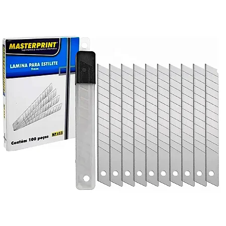 Caixa com 100 Lâmina para Estilete 9mm Estreito Masterprint MP-453