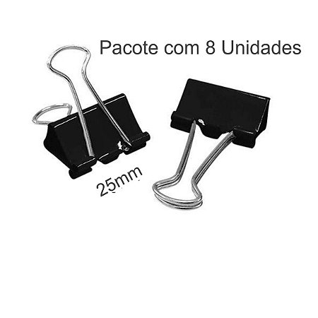 Prendedor Metal Binder Preto 25mm (Pacote com 8 Unidades) - Jocar Office