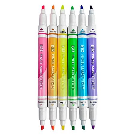 Kit Caneta Marca Texto 6 Cores Neon + 6 Cores Pastel - Kaz