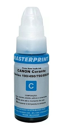 Tinta Ciano Corante Compatível para Canon Ecotanque Pixma GI-190 G1100 G2100 G3100 70ml