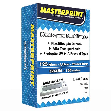 PLASTICO PARA PLASTIFICAÇÃO 125 MICRAS - 0,05MM - 59MM X 86MM CRACHÁ - 100 LÂMINAS