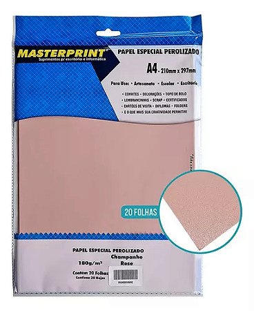 PAPEL CHAMPANHE ROSE PEROLIZADO/ARTESANATO 180G A4 - 20 FLS