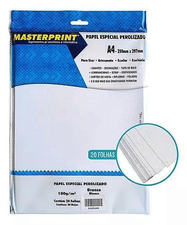 PAPEL BRANCO PEROLIZADO/ARTESANATO 180G A4 - 20 FLS