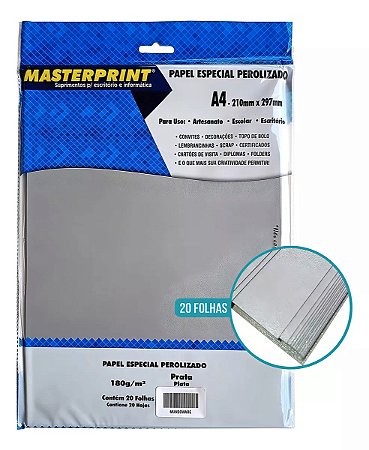 PAPEL PRATA PEROLIZADO/ARTESANATO 180G A4 - 20FLS