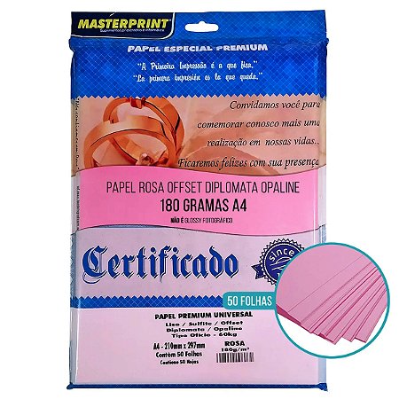 PAPEL ROSA DIPLOMATA/LISO/OFFSET 180G A4 - 50 FLS