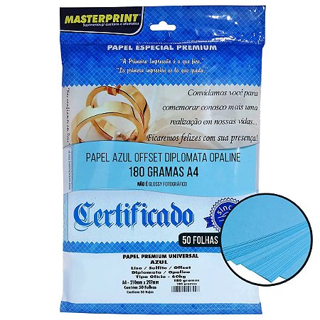 PAPEL AZUL DIPLOMATA/LISO/OFFSET 180G A4 - 50 FLS