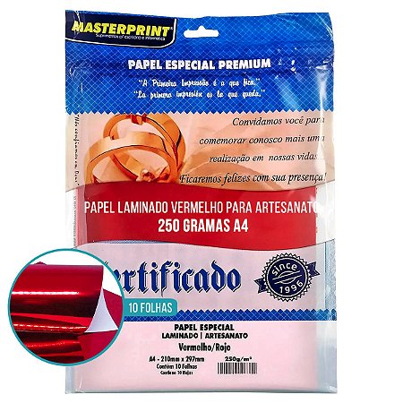PAPEL VERMELHO LAMINADO/ARTESANATO 250G A4 - 10 FLS