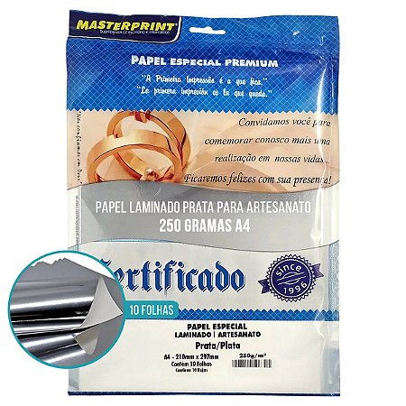PAPEL PRATA LAMINADO/ARTESANATO 250G A4 - 10 FLS