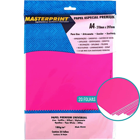 PAPEL PINK NEON 180G A4 20 FLS
